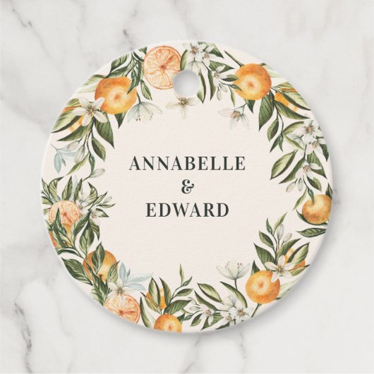 oranje citrus botanische bruiloft bedankjes labels (Voorkant)