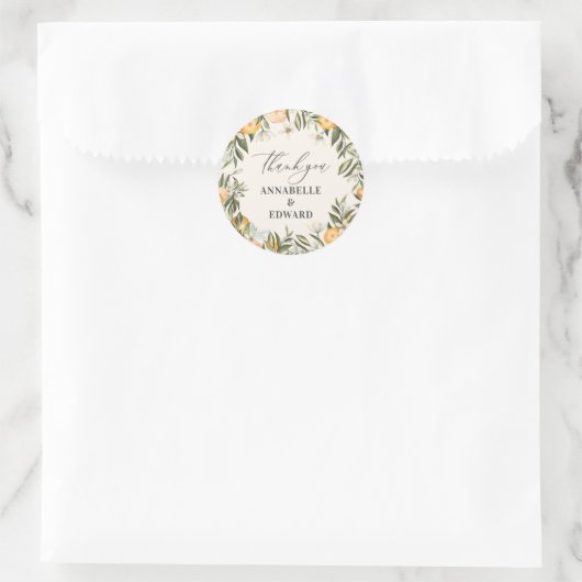 oranje Citrus botanische bruiloft dank u gunst Ronde Sticker (Tas)