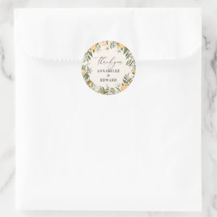 oranje citrus botanische trouwdag bedankje favor ronde sticker