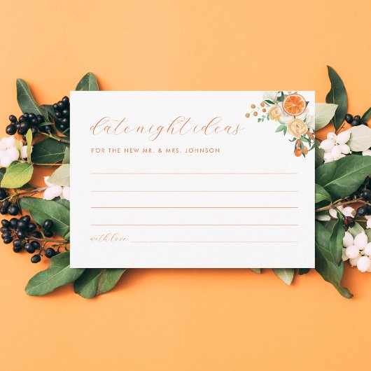 Oranje Citrus Datum Nachtideeën Vrijgezellenfeest Informatiekaartje