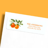 Oranje Citrus Floral Waterverf Return Address Etiket
