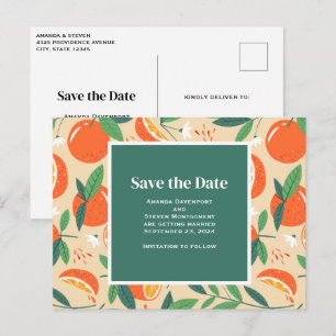 Oranje Citrus Fruit Retro Patroon Sla de datum op Uitnodiging Briefkaart
