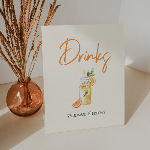 Oranje Citrus Little Cutie Baby shower Drinken Reclamebord Met Voetstuk
