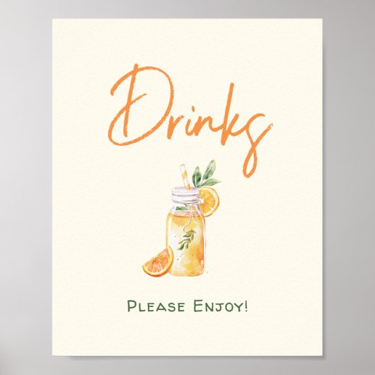 Oranje Citrus Little Cutie Baby shower Drinken Tek Poster (Voorkant)