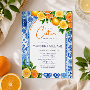 Oranje Citrus Little Cutie Baby Shower Kaart