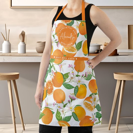 Oranje Citrus Pattern Waterverf Beste Moeder Naam Schort