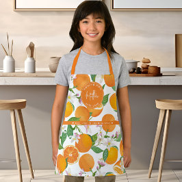 Oranje Citrus Pattern Waterverf Chef Kinder Naam Schort