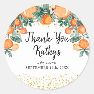 Oranje Citrus Summer Dank u Baby shower Ronde Sticker