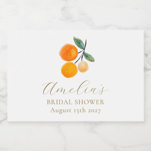 Oranje Citrus Waterverf Bridal Brunch Custom Sparkling Wijnetiket (Enkel label)