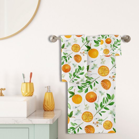 Oranje citrus zomerbloem botanisch patroon bad handdoek
