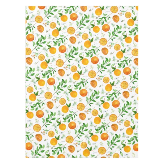 Oranje citrus zomerbloem botanisch patroon tafelkleed (Voorkant)