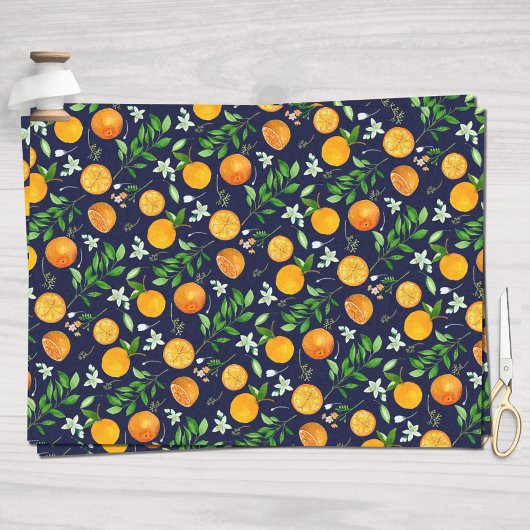Oranje citrus zomerbloem botanisch patroon tissuepapier