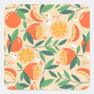 Oranje citrusvrucht retro patroon vierkante sticker