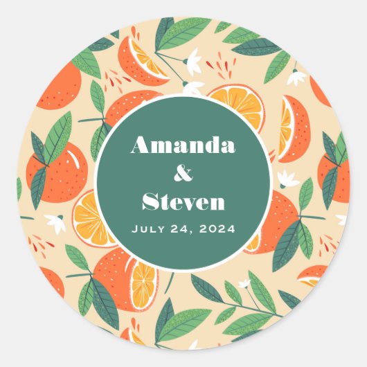 Oranje Citrusvruchten Retro Patroon Event Datum Ronde Sticker (Voorkant)