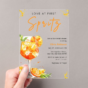 Oranje Cocktail Liefde Op De Eerste Spritz Bruidsf Acryl Uitnodigingen
