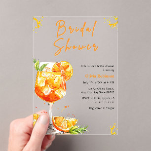 Oranje Cocktails Aperol Spritz Bruidsfeest Acryl Uitnodigingen