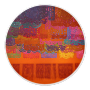 Oranje Coco Mexicaanse banners boude kleuren Keramische Knop