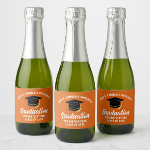 Oranje College Graduation Party Gepersonaliseerde  Sparkling Wijnetiket