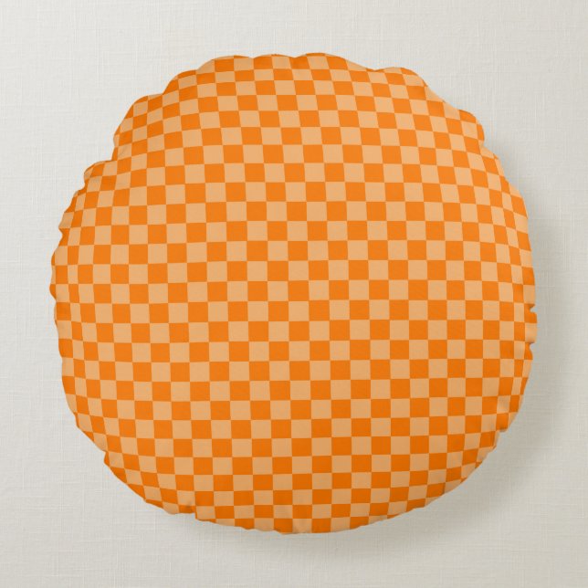 Oranje combinatie Klassieke checkboard STaylor Rond Kussen (Voorkant)