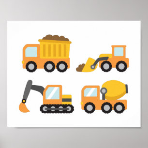 Oranje constructievoertuigen - Kinder decor Poster
