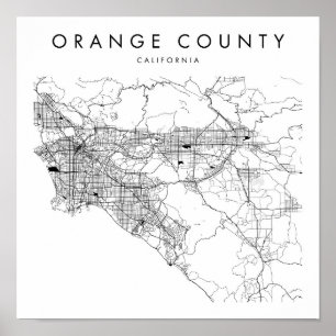 Oranje County California Minimal Modern Street Map Poster