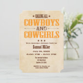 Oranje Cowboy Birthday Uitnodiging (Staand voorkant)