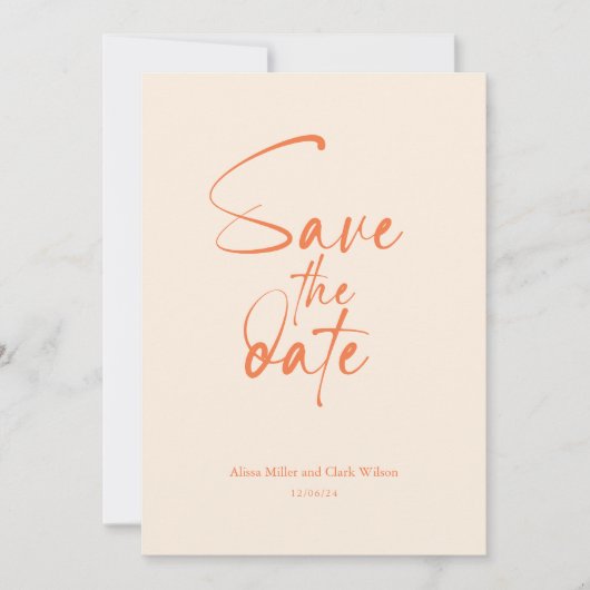 Oranje Cream-minimalistisch vet Opslaan datumscrip Kaart (Voorkant)