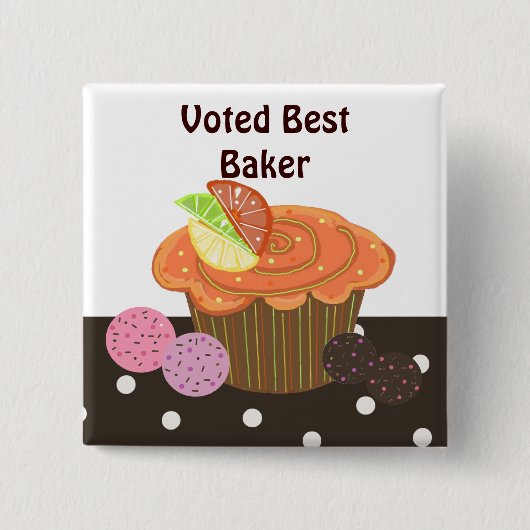 Oranje Cupcake Best Baker Vierkante Button 5,1 Cm (Voorkant)