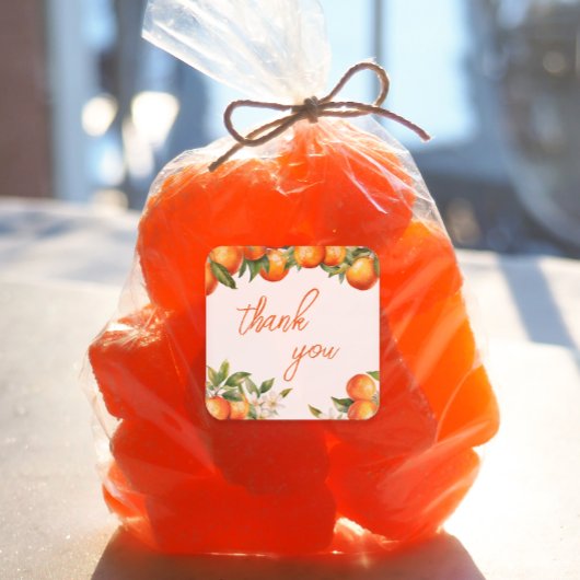 Oranje cutie dank u vierkante sticker