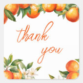Oranje cutie dank u vierkante sticker (Voorkant)