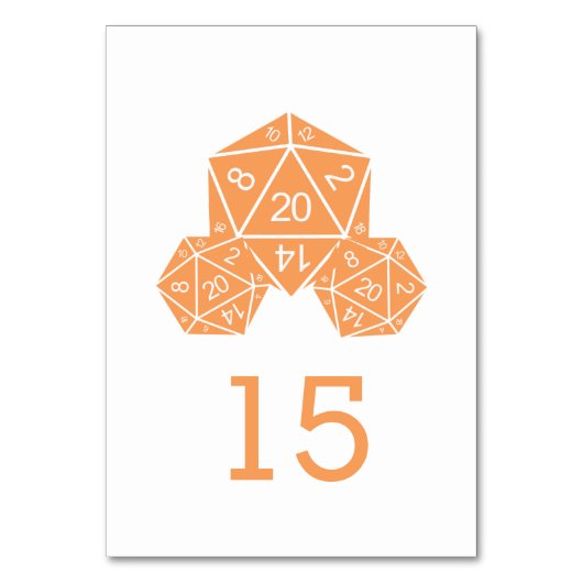 Oranje D20 Dice Wedding Table Kaart (Voorkant)