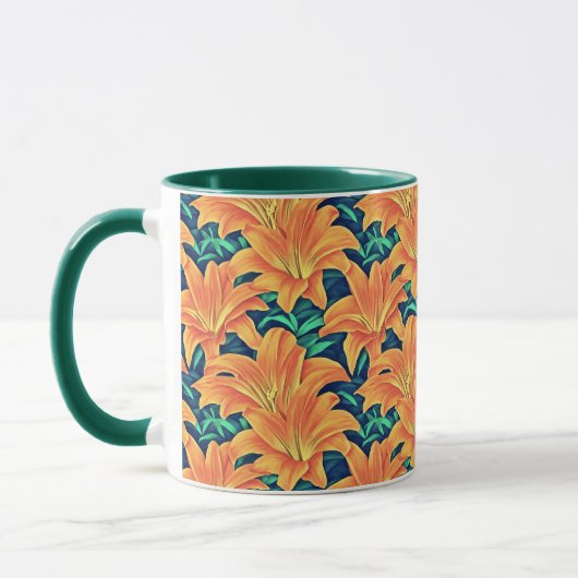 Oranje Dag Lelies met Groene Bladeren Mok (Links)