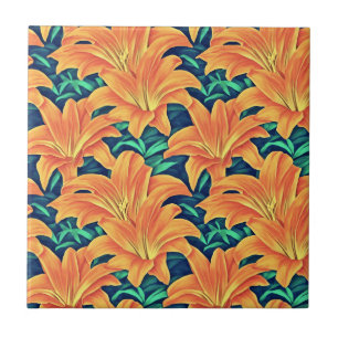 Oranje Dag Lelies met Groene Bladeren Tegeltje