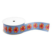 Oranje Daisy Boho Pattern Hippie Floral Dusty Blue Grosgrain Lint (Spoel)