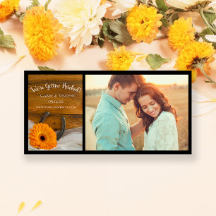 Oranje Daisy en Hoefijzer country Barn Wedding Save The Date