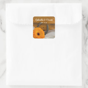 Oranje Daisy en Hoefijzer Land Western Weddenschap Vierkante Sticker