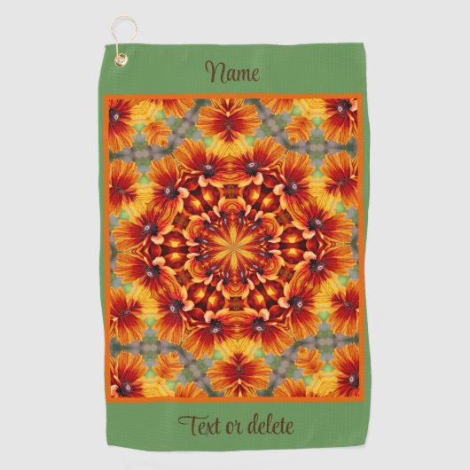 Oranje Daisy Flower Abstract gepersonaliseerd Golfhanddoek (Voorkant)
