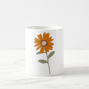 Oranje Daisy Flower Mok - Retro Floral Coffee Cup