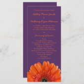 Oranje Daisy Flower Paarse bruiloft programma (Voorkant / Achterkant)