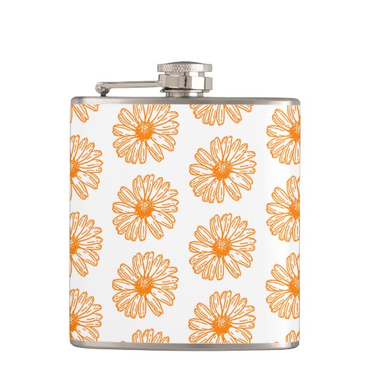 Oranje Daisy Flower Print,  Floral Pattern Heupfles (Voorkant)