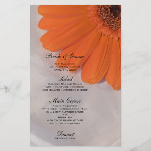 Oranje Daisy over het Wit Satin Weddenschap Menu