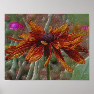 Oranje Daisy Pencil Flower Art Poster