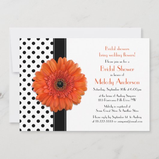 Oranje Daisy Polka Dot Bridal Shower Kaart (Voorkant)