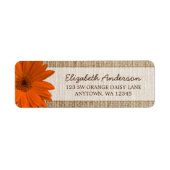 Oranje daisy rustieke burlap adres etiket (Voorkant)