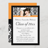 Oranje Damask Afstuderen van het meisje Kaart (Voorkant / Achterkant)