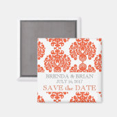 Oranje Damask Bruiloft Save the Date Magneet (Voorkant / Achterkant)