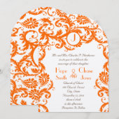 Oranje Damask Coral Monogram Weddenschap Kaart (Voorkant / Achterkant)