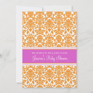 Oranje Damask Douane Baby Shower-uitnodigingen Kaart