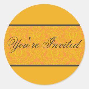 Oranje Damask Envelope Seal Ronde Sticker