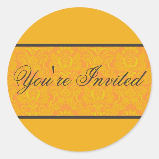 Oranje Damask Envelope Seal Ronde Sticker (Voorkant)